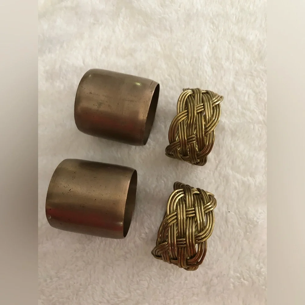Vintage brass Woven Metal Napkin Rings Set of 4